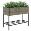 vidaXL Záhradné kvetináče s policou 2 ks sivé 90x40x75 cm polyratan
