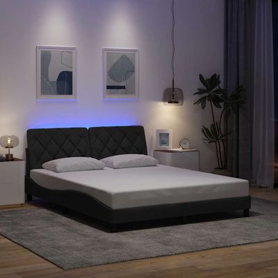 vidaXL Rám postele s LED bez matraca tmavosivá 160x200 cm látka