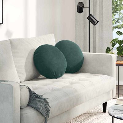 vidaXL Vankúše na sedenie 2 pcs Tmavozelená Ø 40 x 13 cm Zamat