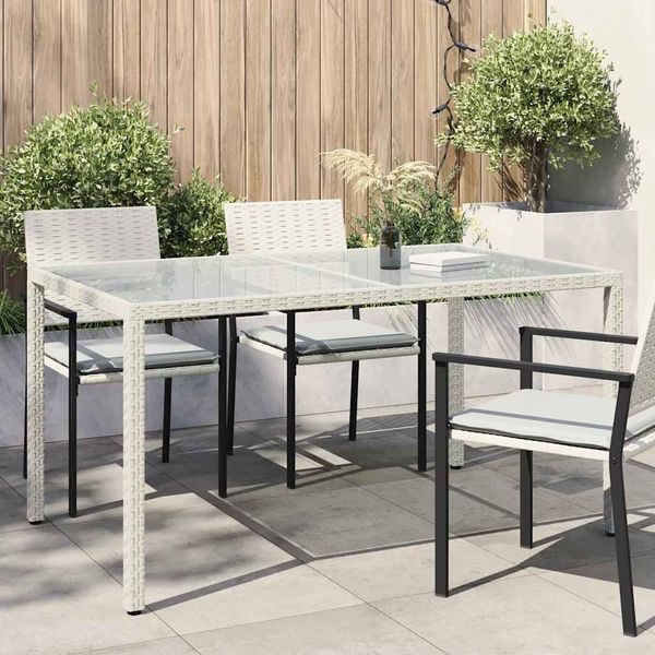 vidaXL Záhradný stôl 150x90x75 cm tvrdené sklo a polyratan biely
