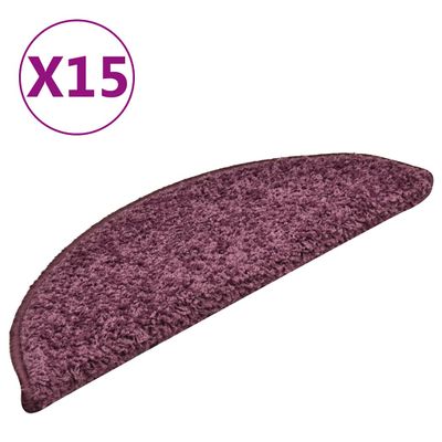 vidaXL Schodové rohože 15 ks 56x17x3 cm tmavo fialové polkruhové