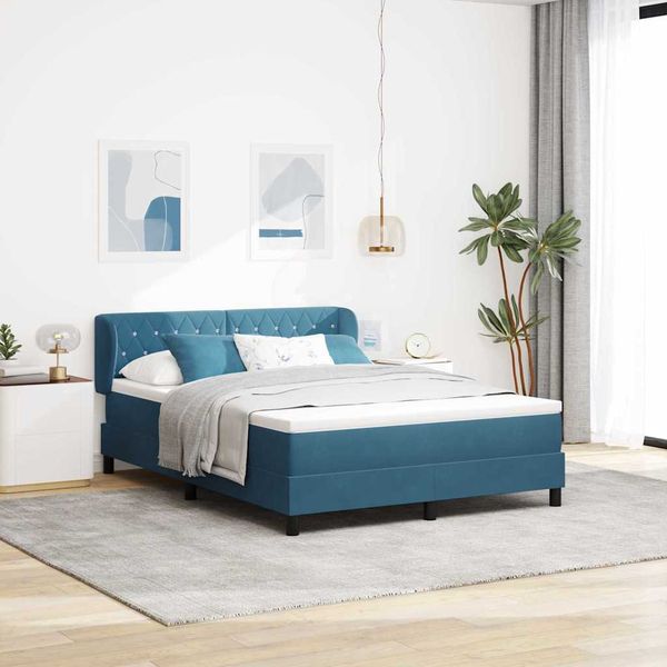 vidaXL Posteľ s pružinovým rámom Tmavo modrá 160 x 200 cm Zamat