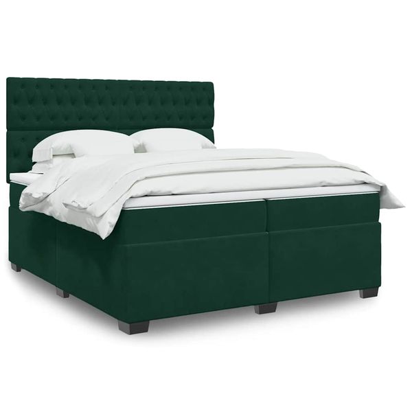 vidaXL Posteľný rám boxsping s matracom tmavozelený 200x200 cm zamat
