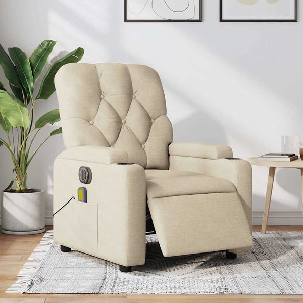 vidaXL Elektrické masážne sklápacie kreslo krémové látka