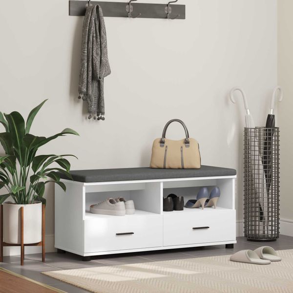 vidaXL Predsieňová lavica s vankúšom s poličkou Biely 100 x 38 x 46 cm