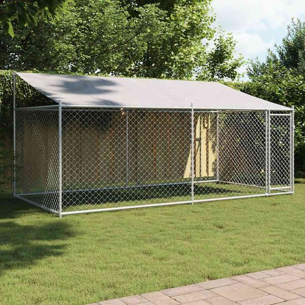 vidaXL Klietka pre psa so strechou a dverami sivá 4x2x2 m pozink. oceľ