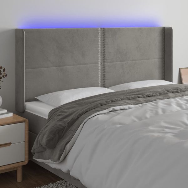 vidaXL Čelo postele s LED bledosivé 203x16x118/128 cm zamat