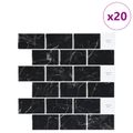 vidaXL Subway dlažba 20 ks Čierny mramor 30 x 30 cm Polyuretán a PET