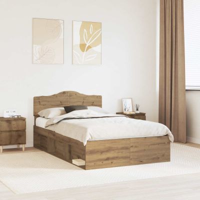 vidaXL Rám postele s čelnou doskou Remeselnícky dub 135 x 190 cm