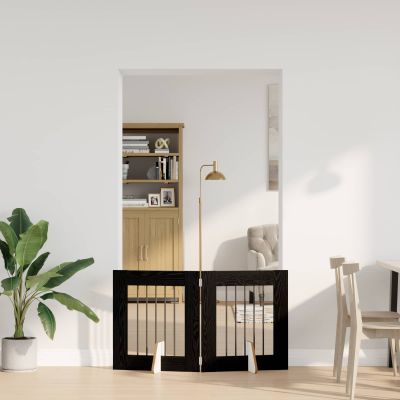 vidaXL Skladacia psia brána so stojanmi 2 ks Čierny dub 120,5 cm