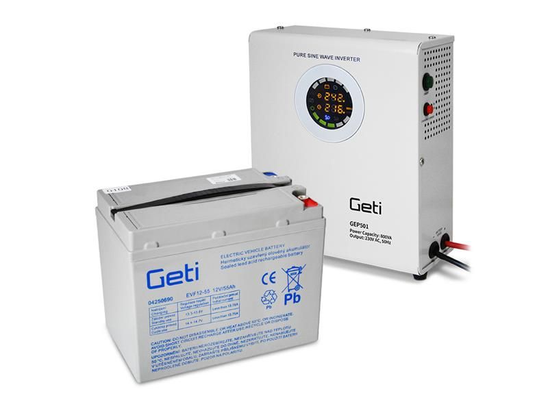 Zdroj záložný GETI GEP501 sinus 500W nástenný + baterie 55Ah