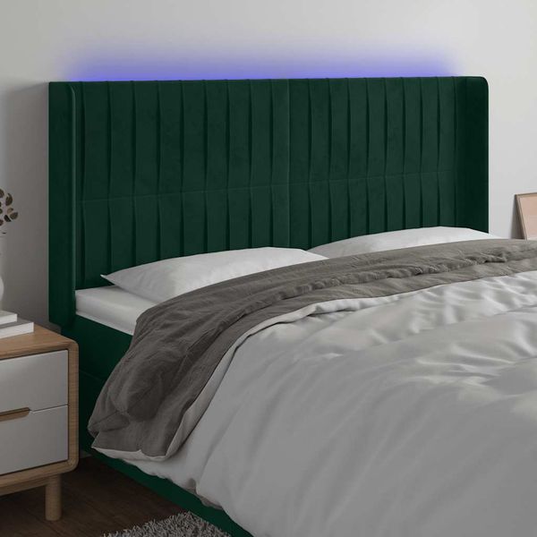 vidaXL Čelo postele s LED tmavozelené 183x16x118/128 cm zamat