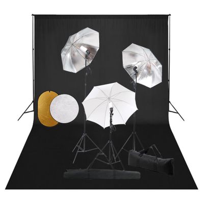 vidaXL Fotografické vybavenie s lampami, dáždnikmi, pozadím a reflektorom