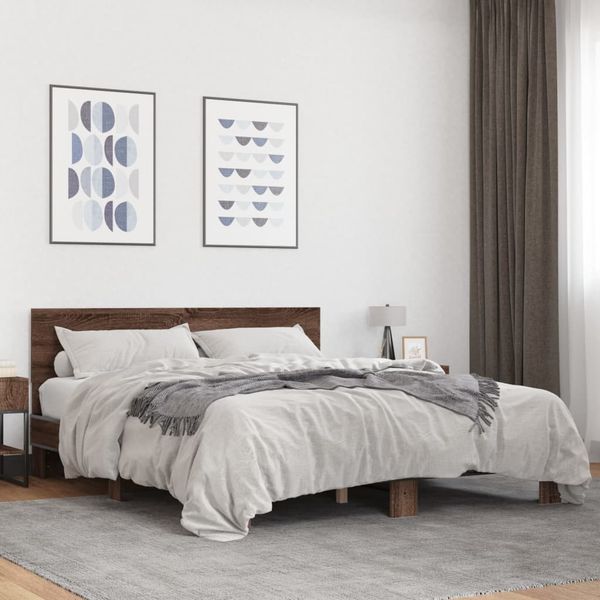 vidaXL Posteľný rám hnedý dub 150x200 cm kompozitné drevo a kov