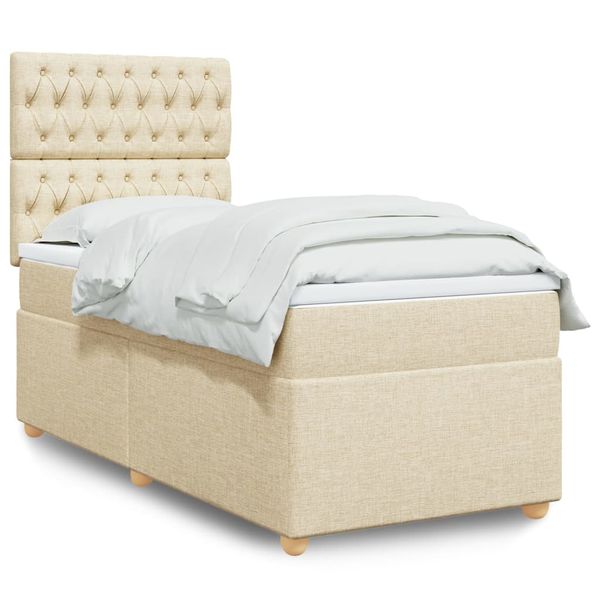 vidaXL Posteľný rám boxsping s matracom krémový 90x200 cm látka