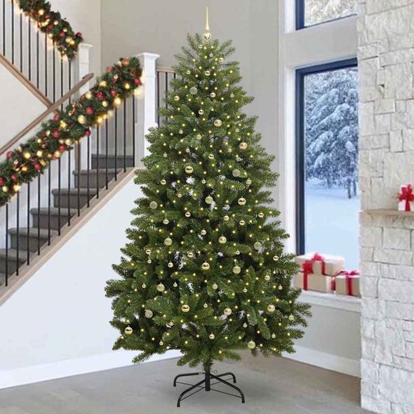 vidaXL Umelý vianočný stromček s 300 LED-i Zelená 300 cm PVC a kov