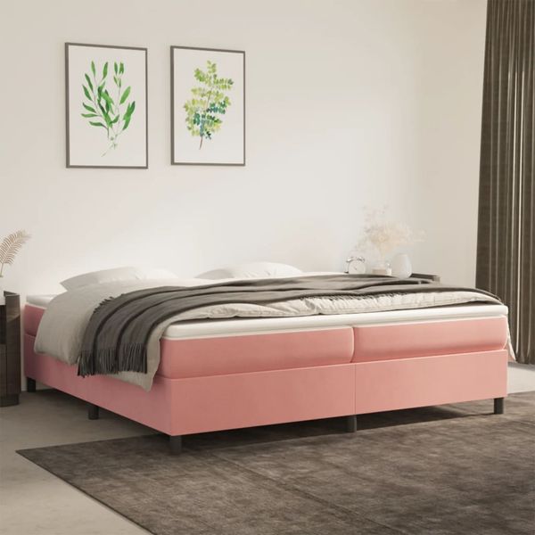 vidaXL Posteľný rám s boxspringom ružový 200x200 cm zamat