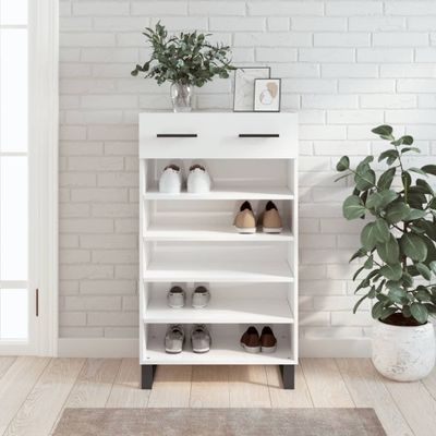 vidaXL Botník lesklý biely 60x35x105 cm spracované drevo