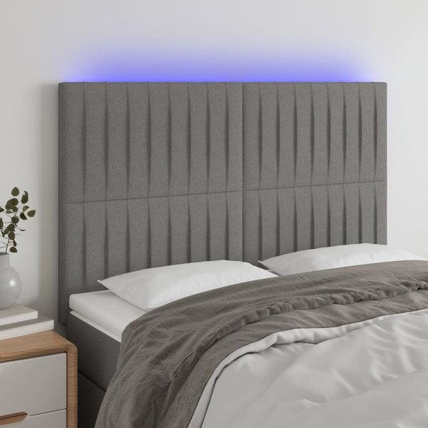 vidaXL Čelo postele s LED tmavosivé 147x16x118/128 cm látka