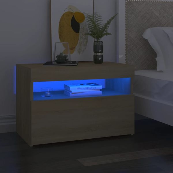 vidaXL Nočný stolík a LED svetlá dub sonoma 60x35x40 cm