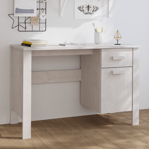 vidaXL Písací stôl HAMAR, biely 113x50x75 cm, borovicový masív