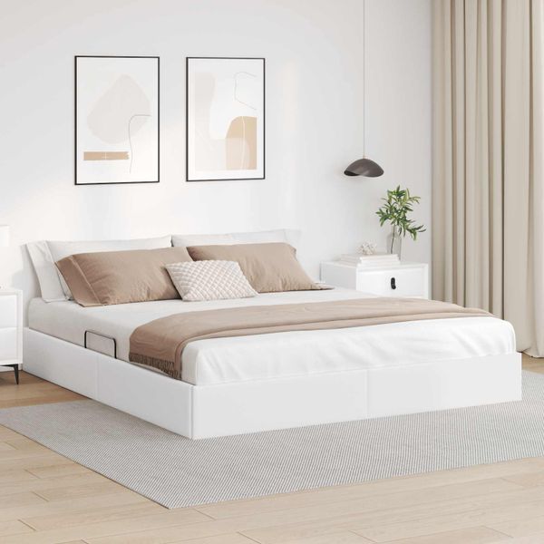 vidaXL Otomanový posteľný rám Čistá biela 180 x 200 cm Umelá koža