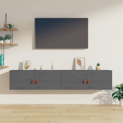 vidaXL Nástenné skrinky 2 ks sivé 80x30x30 cm masívna borovica