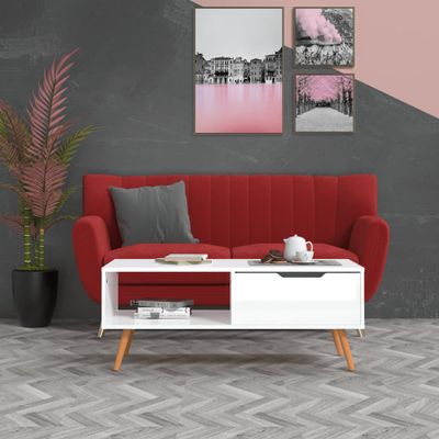 vidaXL Konferenčný stolík, lesklý biely 100x49,5x43cm kompozitné drevo
