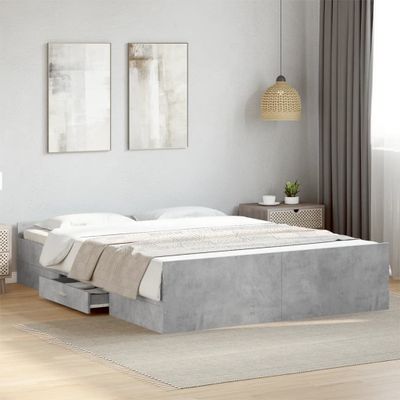 vidaXL Posteľný rám so zásuvkami betónovosivý 150x200cm kompozit.drevo