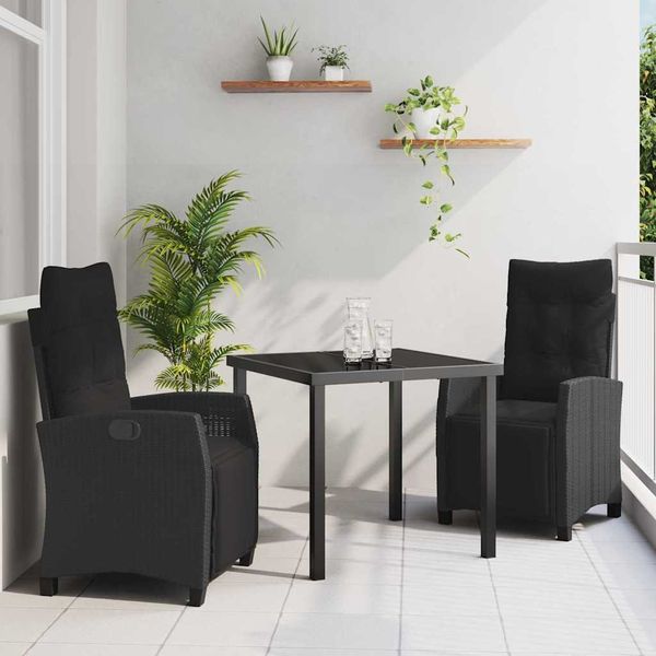 vidaXL Záhradný jedálenský set s vankúšom 3 pcs Čierna polyratan