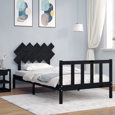 vidaXL Rám postele s čelom čierny 100x200 cm masívne drevo
