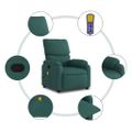 vidaXL Masážne kreslo s polohovacím mechanizmom, tmavozelené, látkové