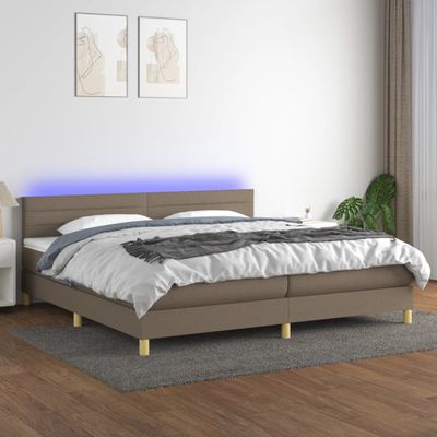 vidaXL Posteľ boxsping s matracom a LED sivohnedá 200x200 cm látka