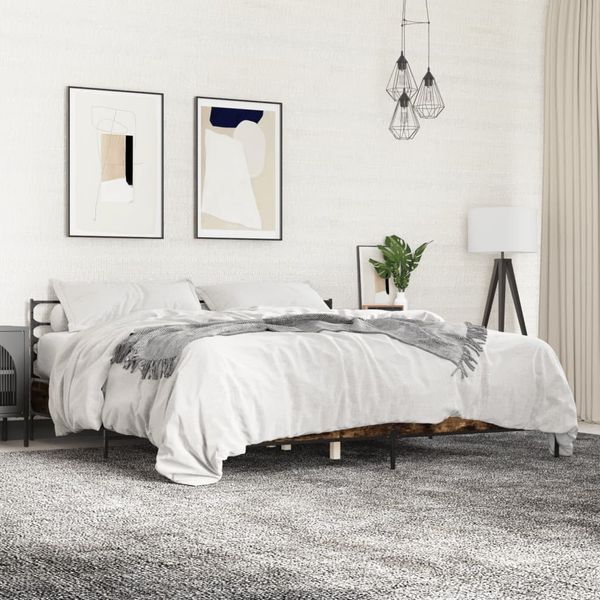vidaXL Posteľný rám dymový dub 180x200 cm kompozitné drevo a kov