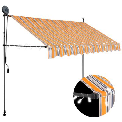 vidaXL Ručne zaťahovacia markíza s LED 300 cm, žlto modrá