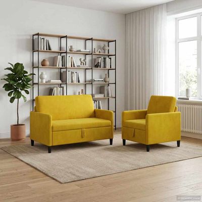 vidaXL Súprava pohovky s úložným priestorom 2 ks Žltá Polyester