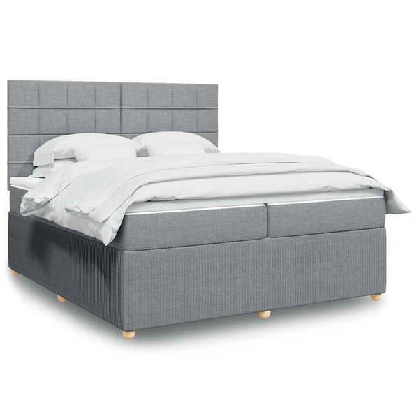 vidaXL Posteľný rám boxsping s matracom bledosivý 200x200 cm látka