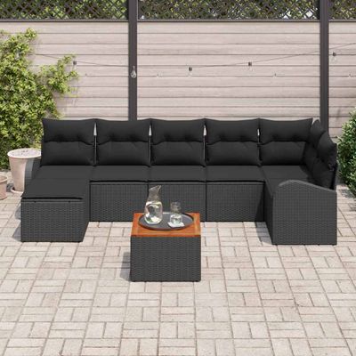 vidaXL Súprava záhradných pohoviek s vankúšom 8 pcs Čierna polyratan