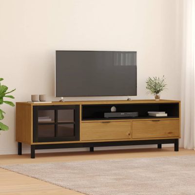 vidaXL TV skrinka, sklenené dvierka FLAM 158x40x50cm, borovicový masív