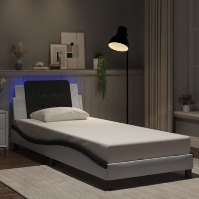 vidaXL Rám postele s LED bez matraca, Zadar, bielo čierny 90x190 cm