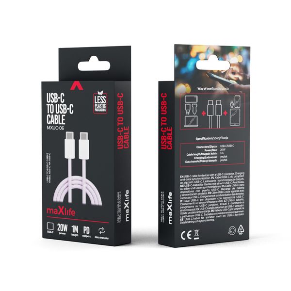 Maxlife MXUC-06 nylonový kábel USB-C - USB-C 1,0 m 20W fialová (OEM0101128)