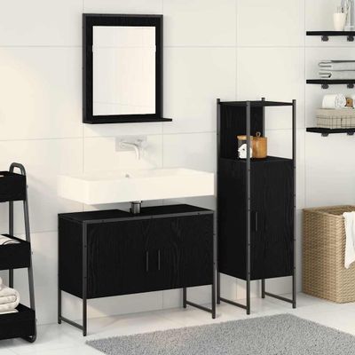 vidaXL Sada kúpeľňového nábytku Nástenný 3 pcs Čierna Kompozitné drevo