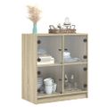 vidaXL Bočná skrinka so sklenenými dvierkami dub sonoma 68x37x75,5 cm
