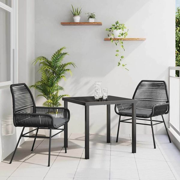 vidaXL Záhradný jedálenský set s vankúšom 3 pcs Čierna polyratan