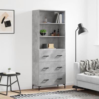 vidaXL Vysoká skrinka betónová sivá 69,5x34x180 cm spracované drevo