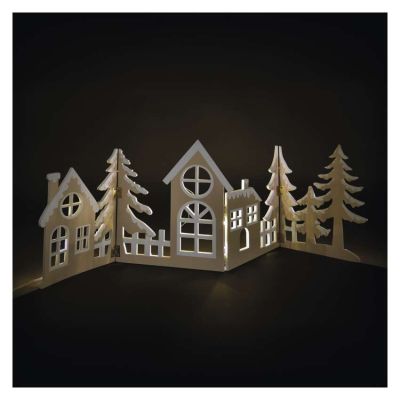 LED dekorácia drevená –  vesnička, 60 cm, 2x AA, teplá biela, časovač