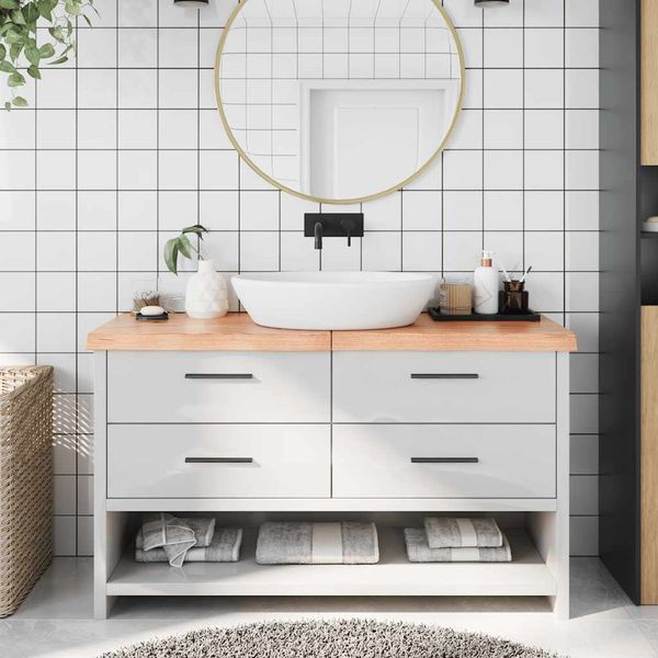 vidaXL Kúpeľňová doska bledohnedá 140x40x(2-6) cm ošetrený masív
