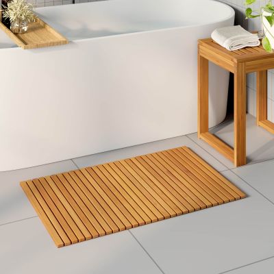 vidaXL Kúpeľňová predložka Hnedá 80 x 50 cm Pevné akáciové drevo