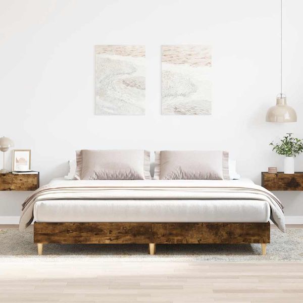 vidaXL Posteľný rám bez matraca dymový dub 200x200 cm kompozitné drevo
