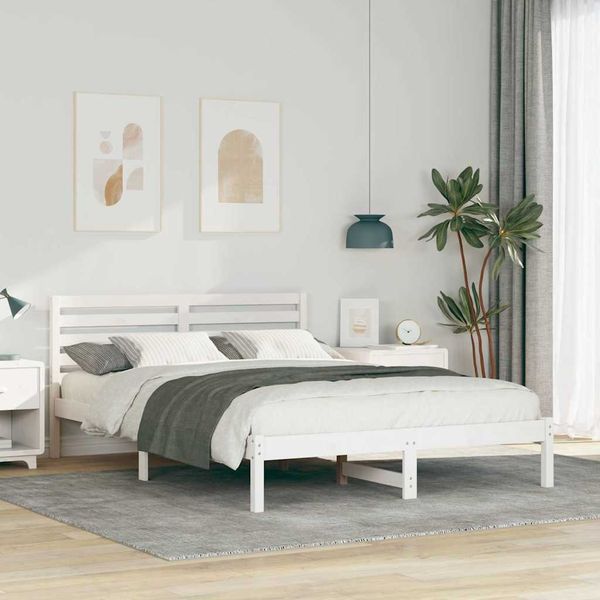 vidaXL Rám postele Biela 140 x 220 cm Masívne borovicové drevo